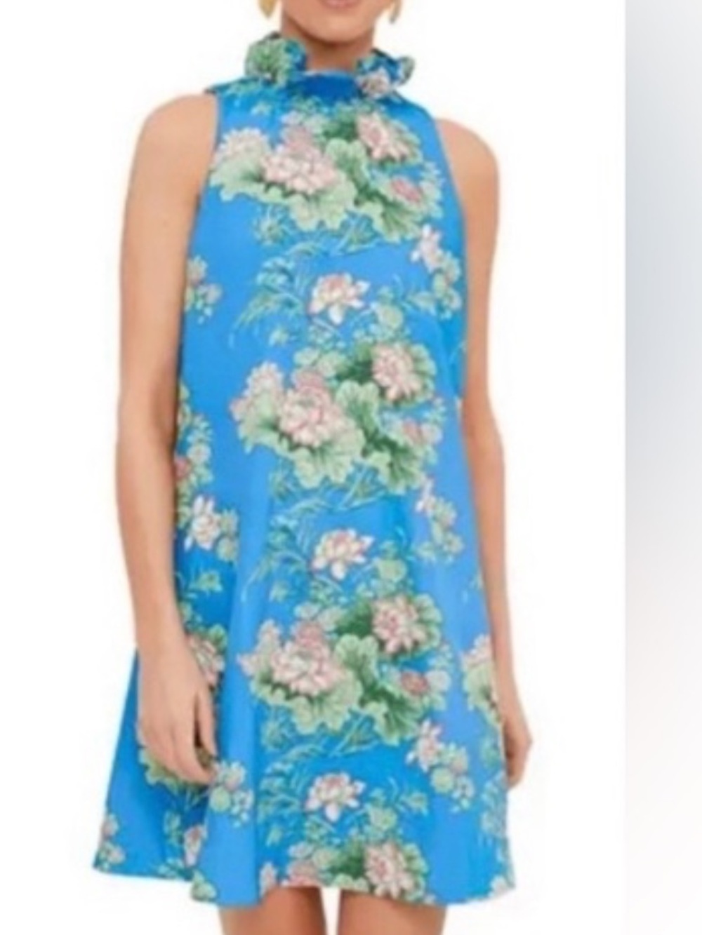 Tuckernuck Blue Floral Mini Dress with Pink and Green Accents
